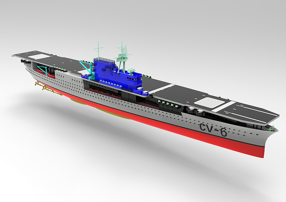 启动!cv-6 企业号航母建模渲染