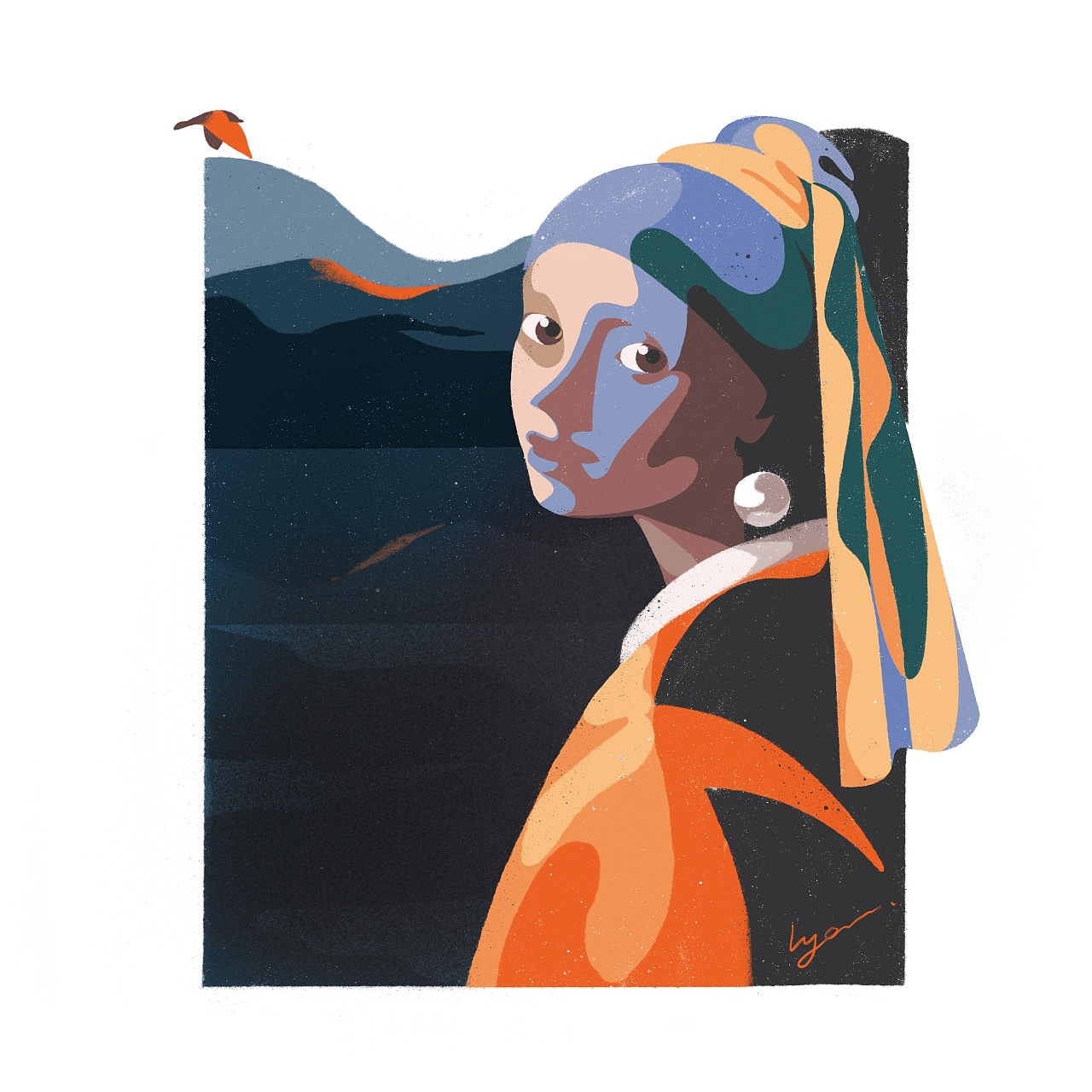 《戴珍珠耳环的少女》名画转插画|插画|新锐潮流插画|立岈 - 原创作品