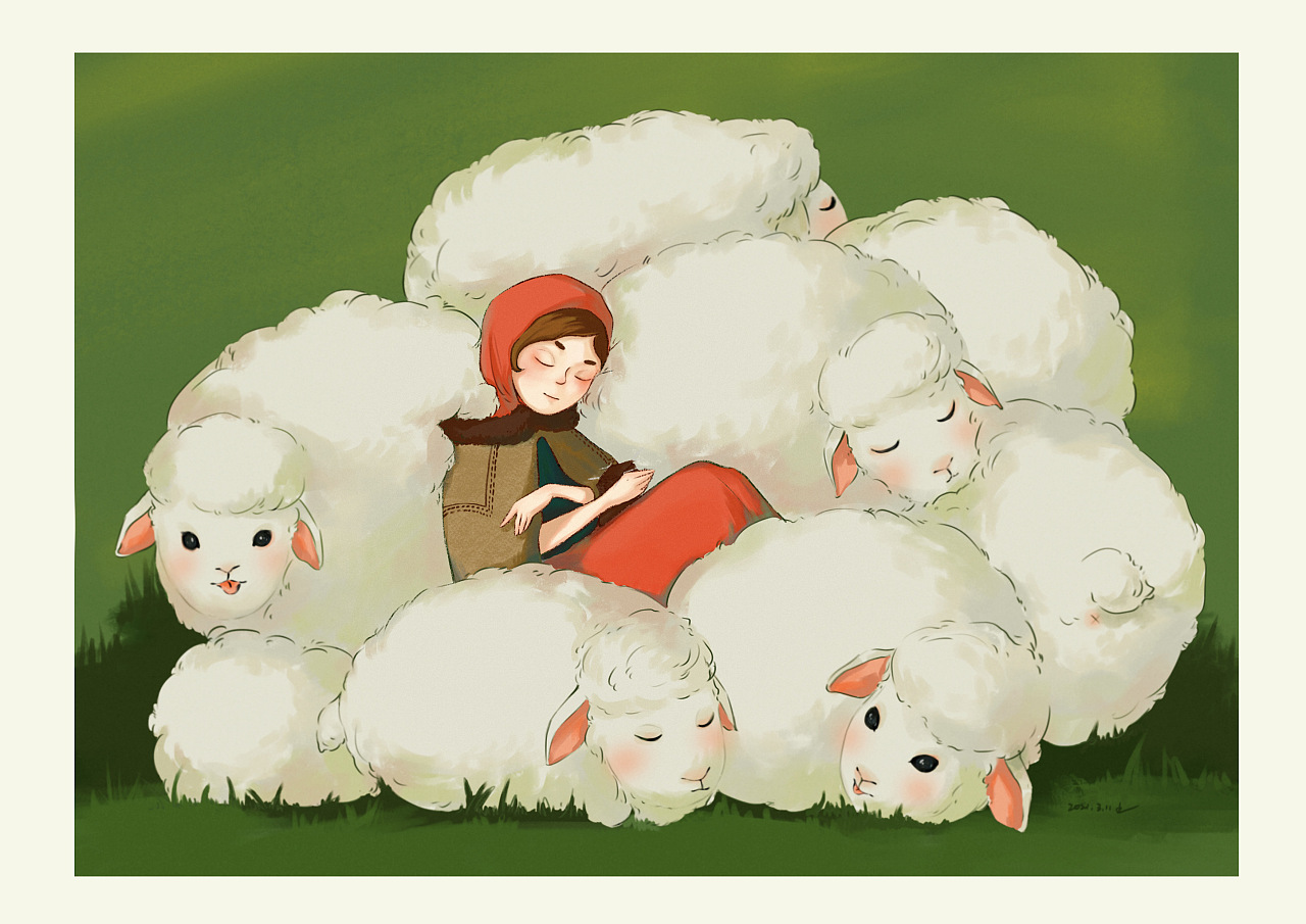 小憩一会,在花朵羊上