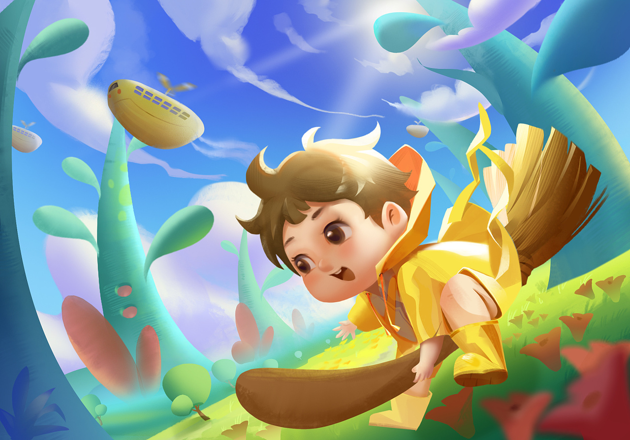 骑扫把穿越大草原~~~~|插画|儿童插画|卷卷顾 - 原创作品 - 站酷