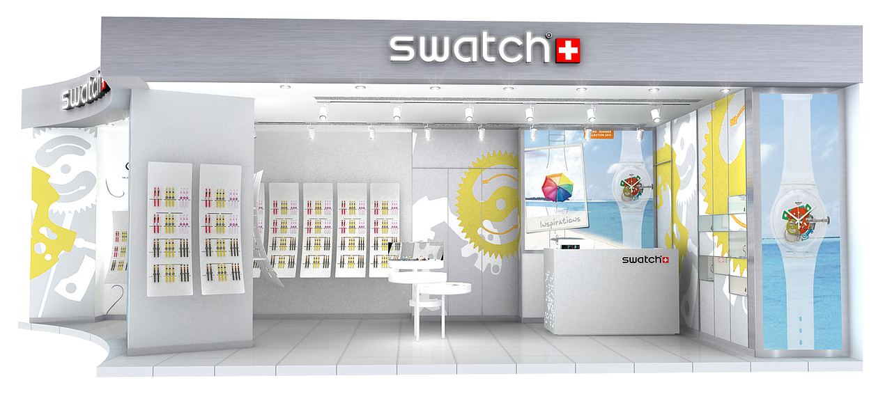 珠宝饰品行业空间设计-SWATCH手表三亚免税店空间设计-墨尔本视觉设计空间设计