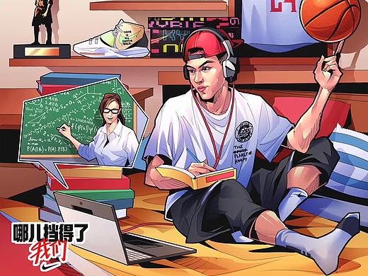 耐克篮球体育疫情美漫插画，哪儿挡的了我们