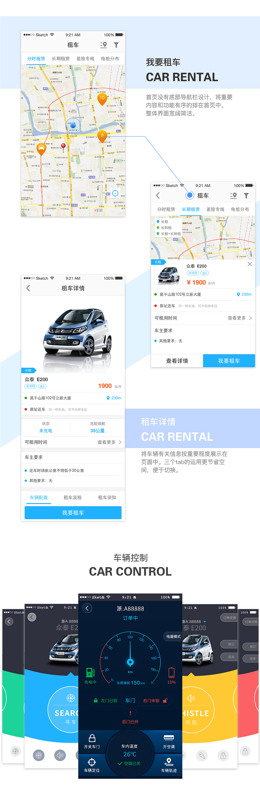 蓝色清新风格的租车app（图ZNjIzODk3NTY=） - APP界面 - 站酷设计师李李花非花原创素材 - 站酷ZCOOL