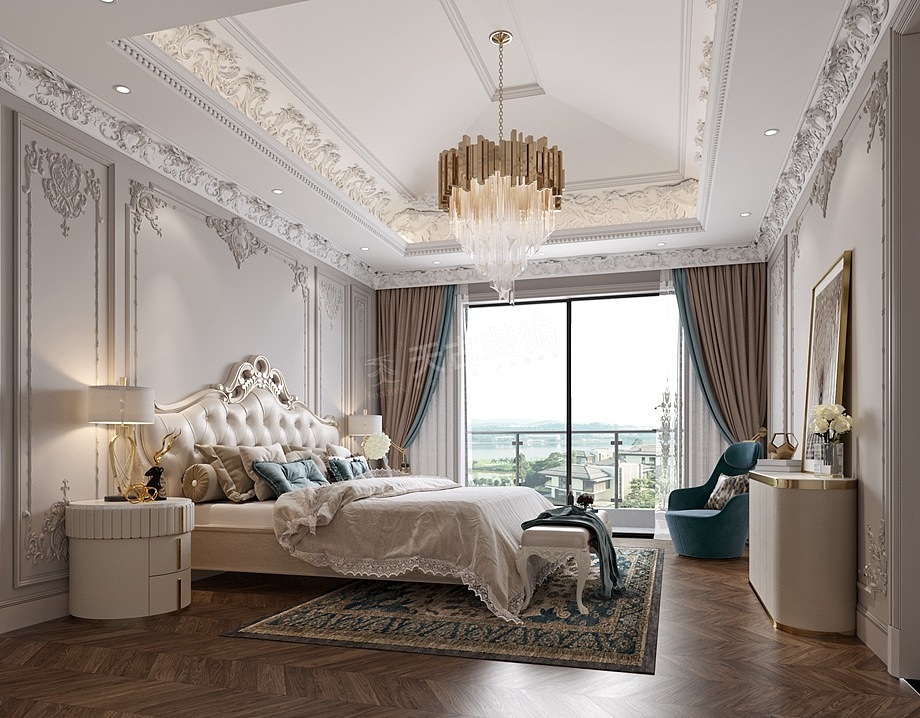 进入主卧让人忘记了城市的喧嚣,只想好好地拥抱生活,优雅格调以温润灰白的主色诉诸于人的知觉,营造诗意化的空间效果,用一种音乐艺术与空间设计共感享受静谧的时光.