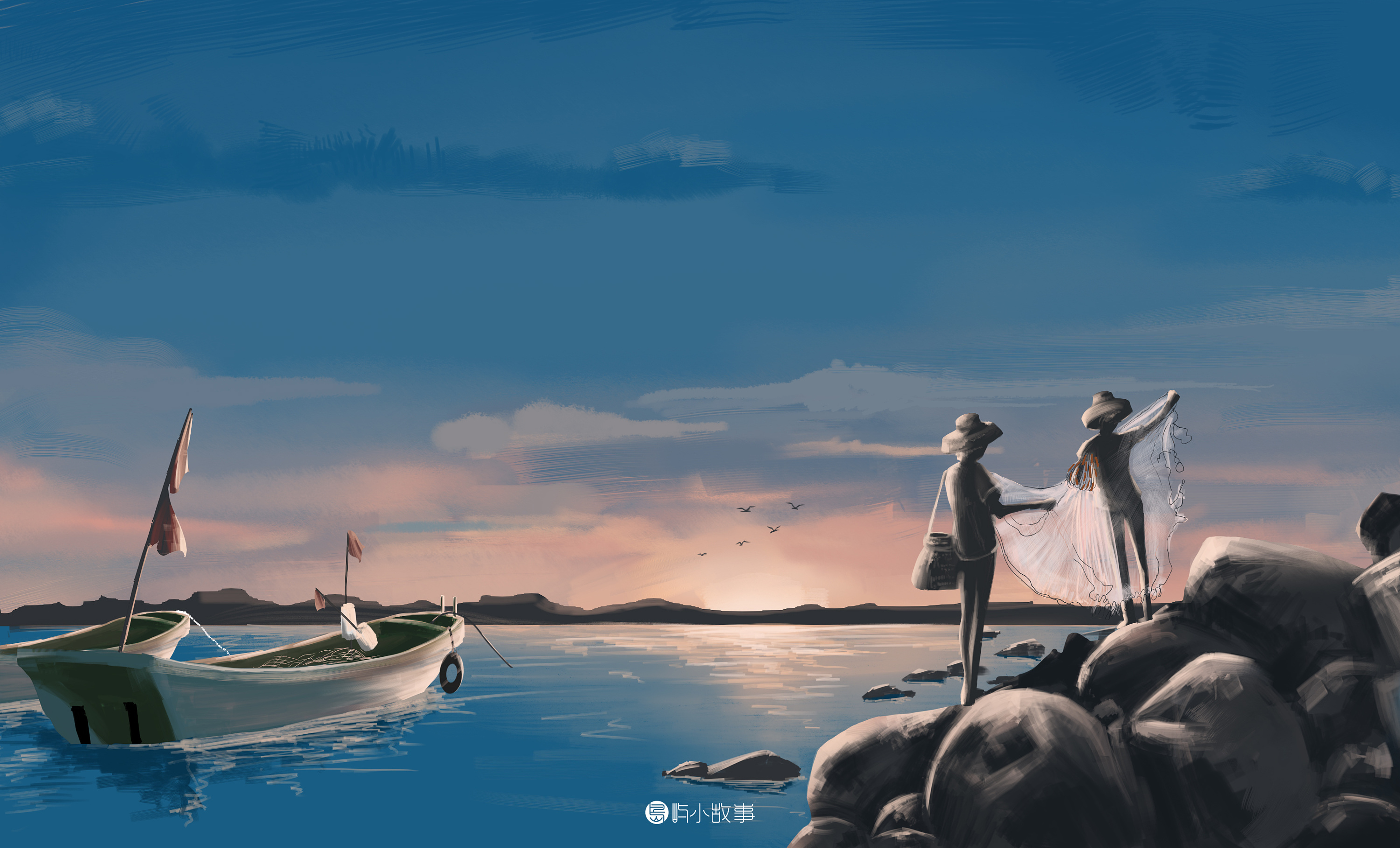 渔港晚霞|插画|创作习作|渔村少年 - 原创作品 - 站酷 (zcool)