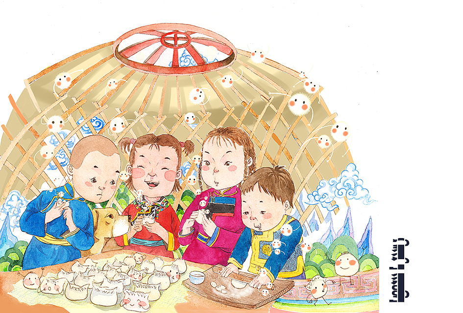 洪荒之力画出的12幅蒙古风插画—《花蕾》2018年封面