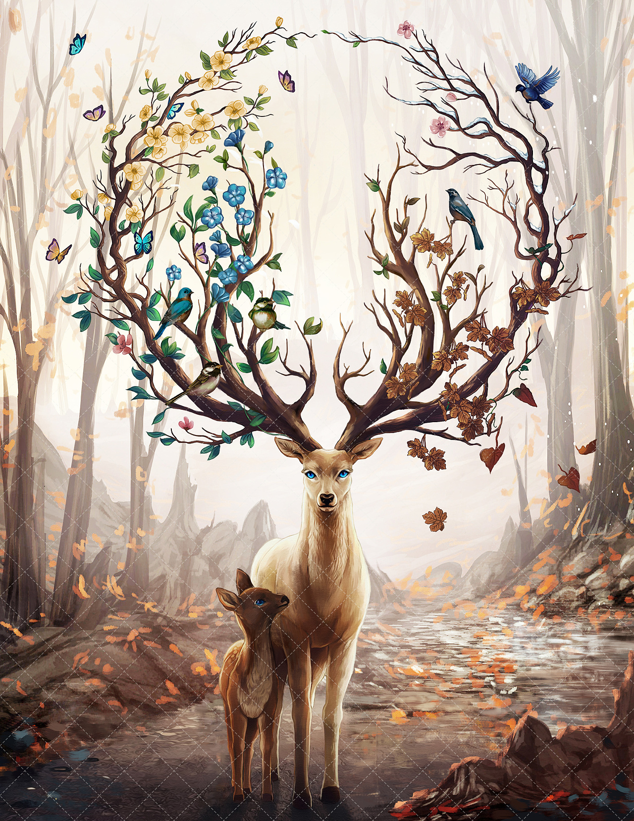 绘制的21张关于鹿的水彩作品|纯艺术|绘画|Moogu_蘑菇 - 原创作品 - 站酷 (ZCOOL)
