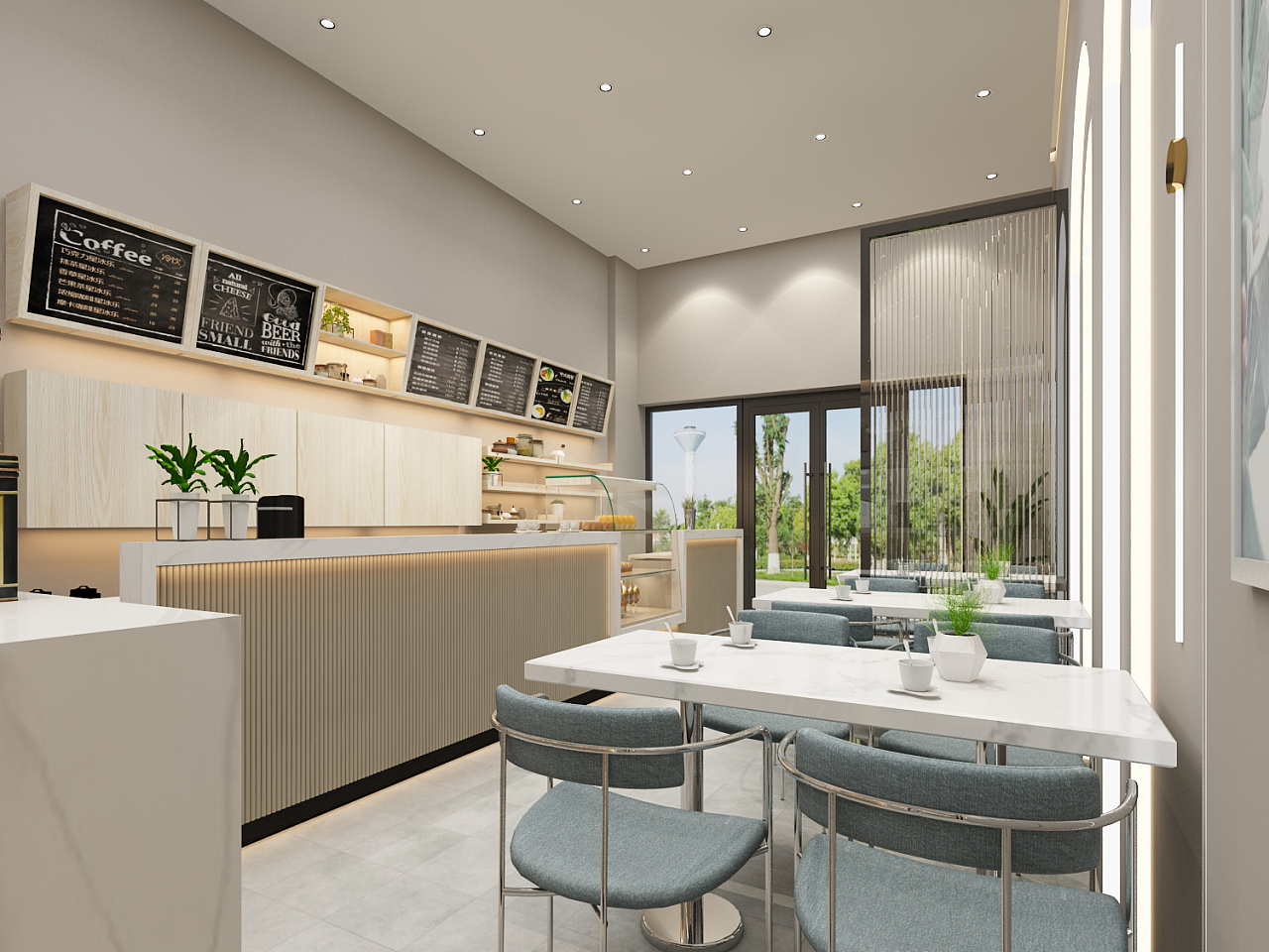 莫母思奶茶店工装设计3d效果图