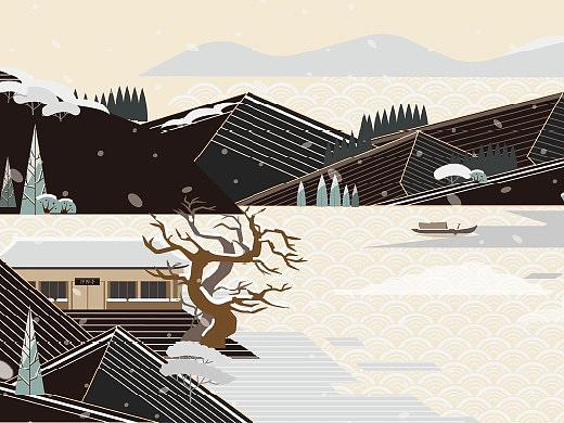 【城市地标】古晋阳八景系列版画风格插画