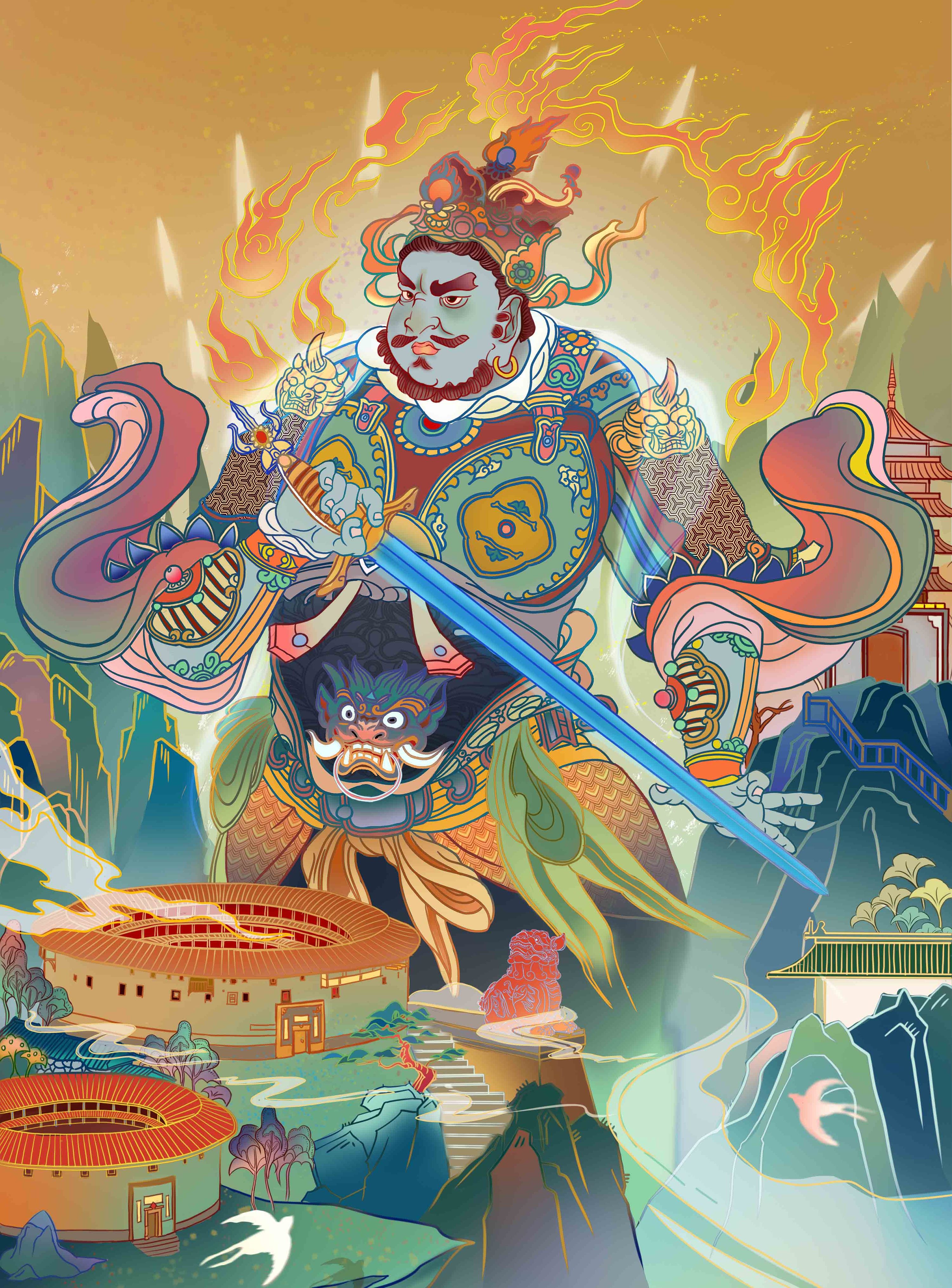 《二十诸天之四大天王》|插画|创作习作|williams大盛 - 原创作品