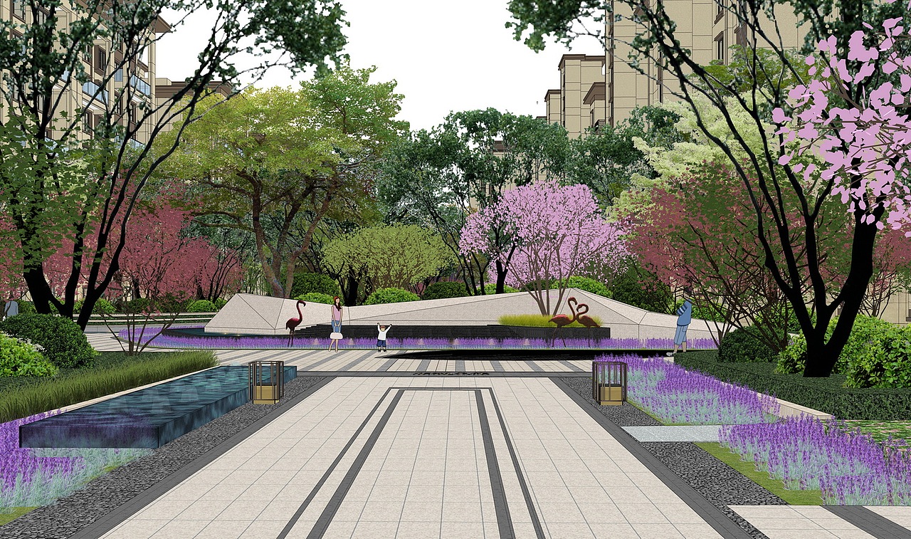 现代居住区大区景观设计SU模型下载