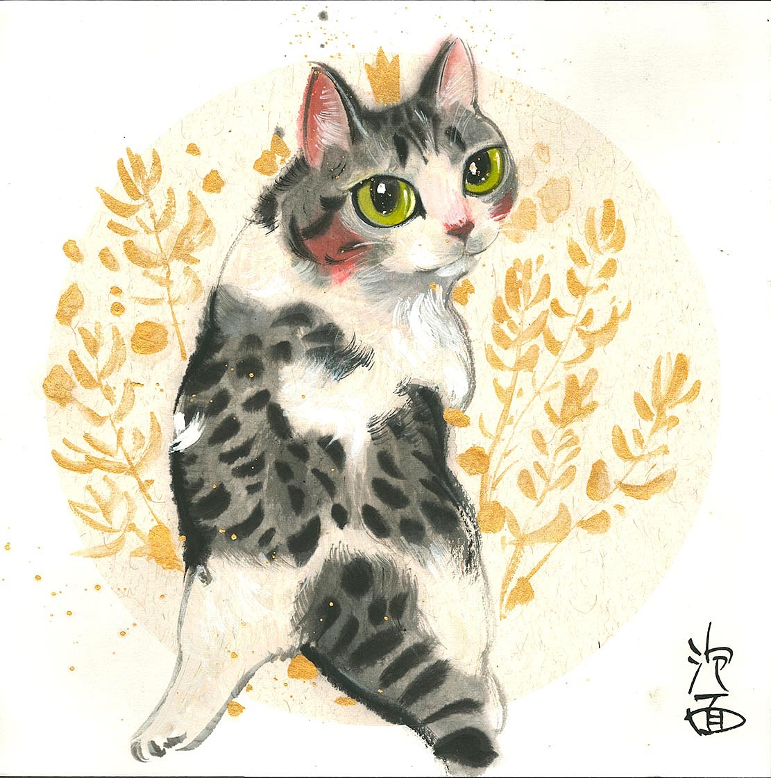 一组水墨猫咪