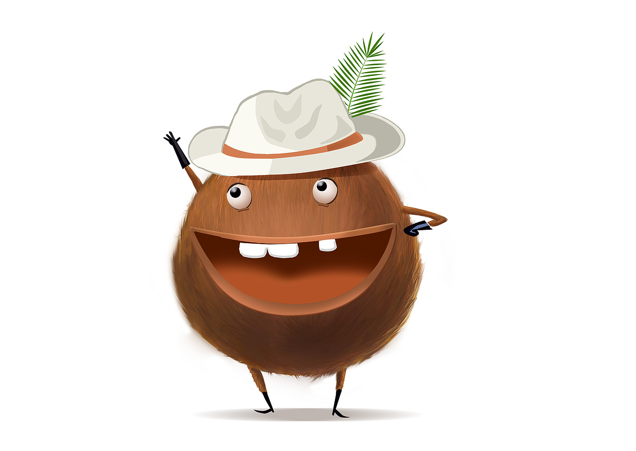 写实手绘风格的拟人椰子<br>客户说像巧克力球?kao!