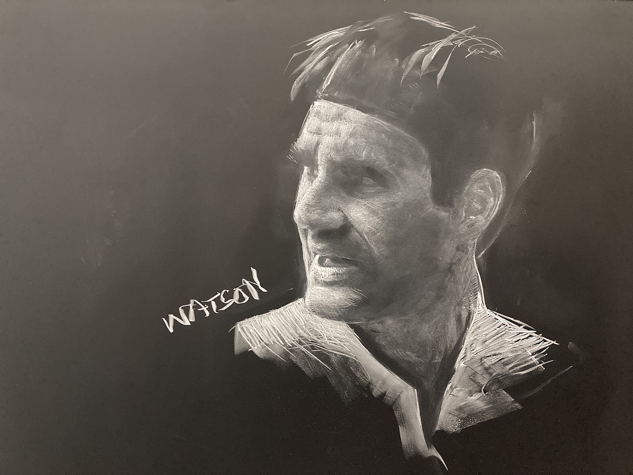 黑板粉笔画人像网球三巨头之费德勒