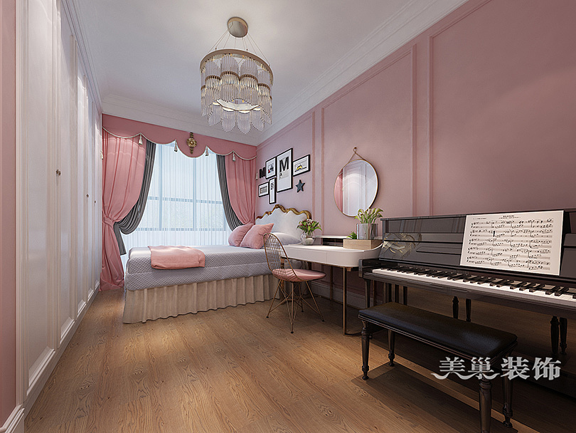 美巢郑州双湖花园美式乡村风格装修155平三室