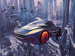 #站酷梦笔#悬浮城市 飞行汽车，赛博朋克