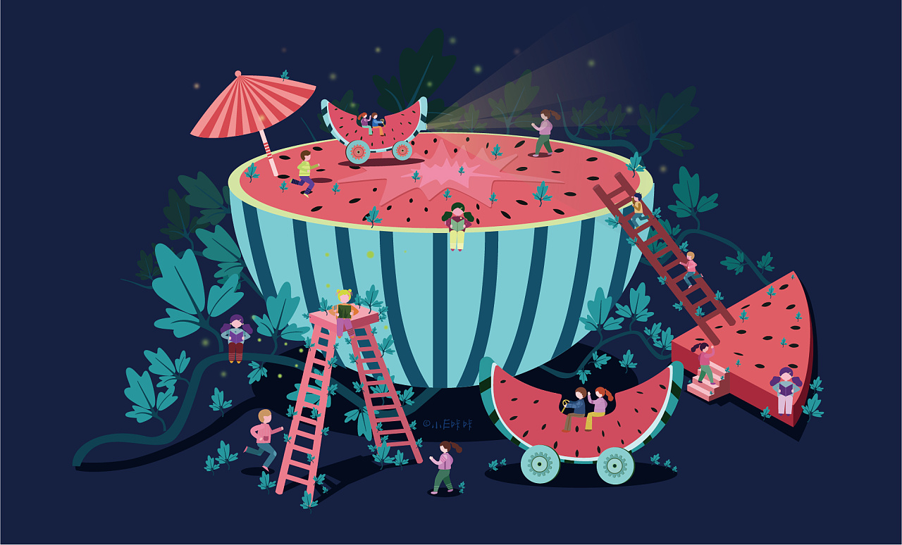 2.5d水果之家系列插画—— 一只顽皮的西瓜