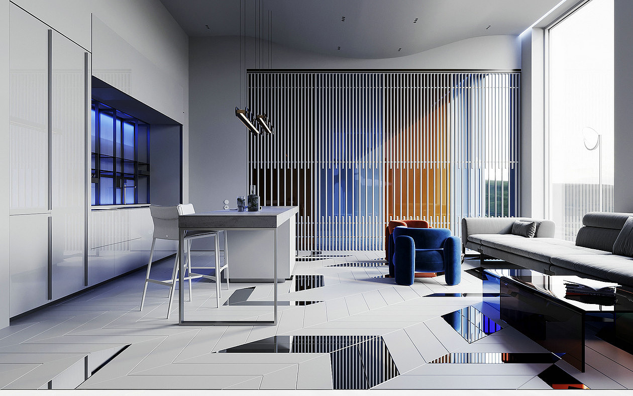 蓝色+橙色系公寓设计 甜蜜清爽的夏日奏鸣曲