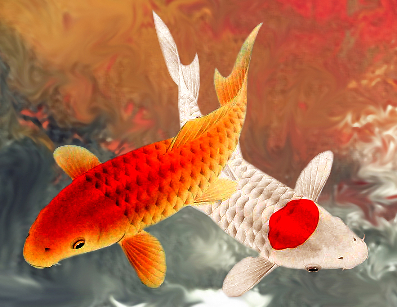 "鱼"则为万事如意.九条可爱的锦鲤在水中嘻哈,寓意着长久的吉祥如意.