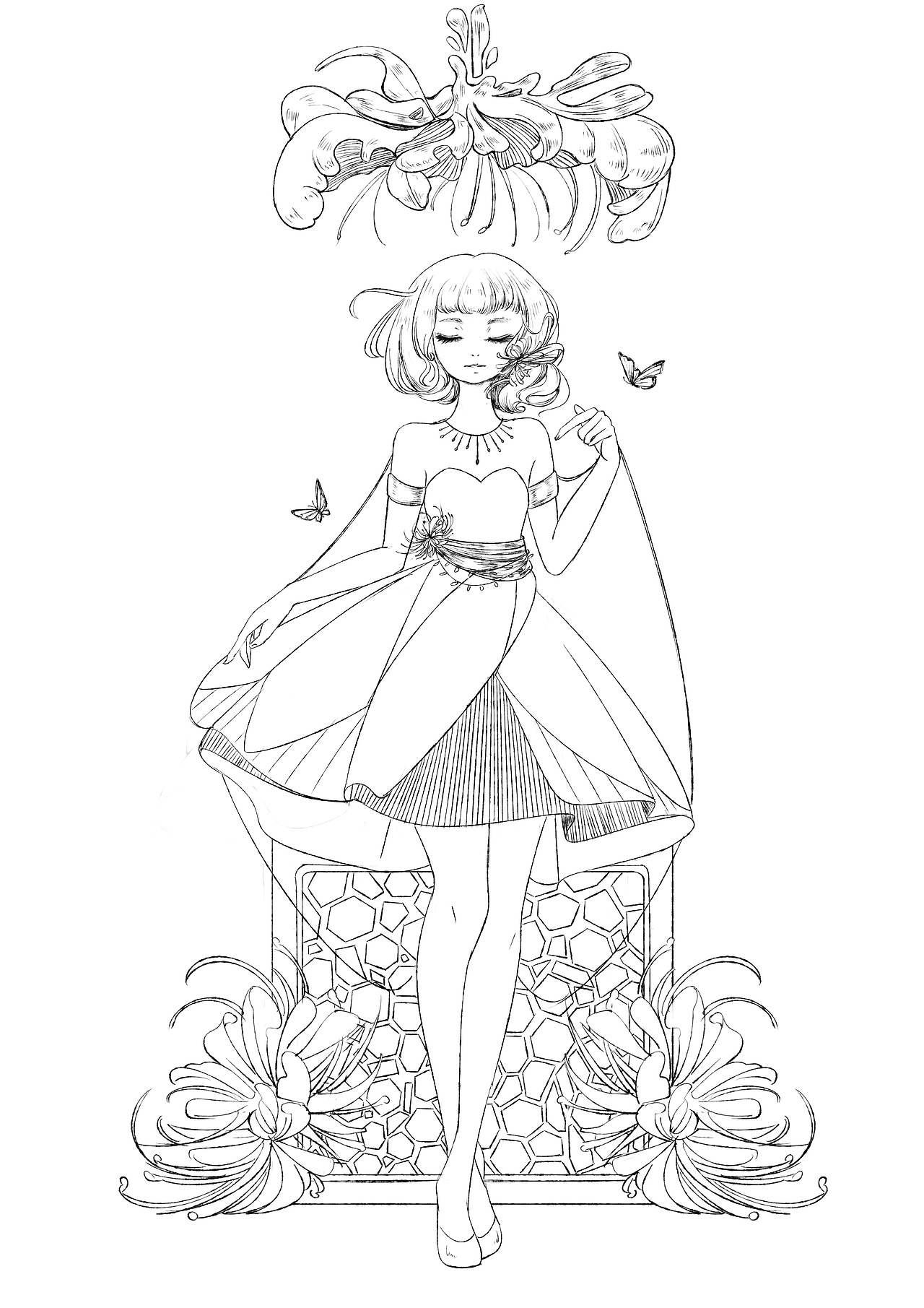 bjd插画花花姑娘倒影彼岸花姑娘时光发亮