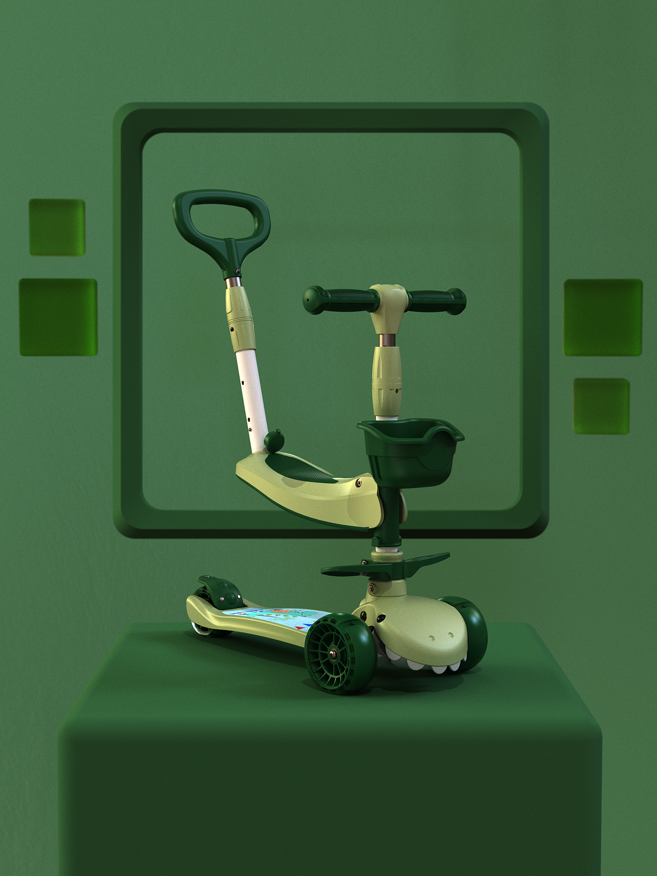 滑板车3D动画视频,滑行车3D展示视频