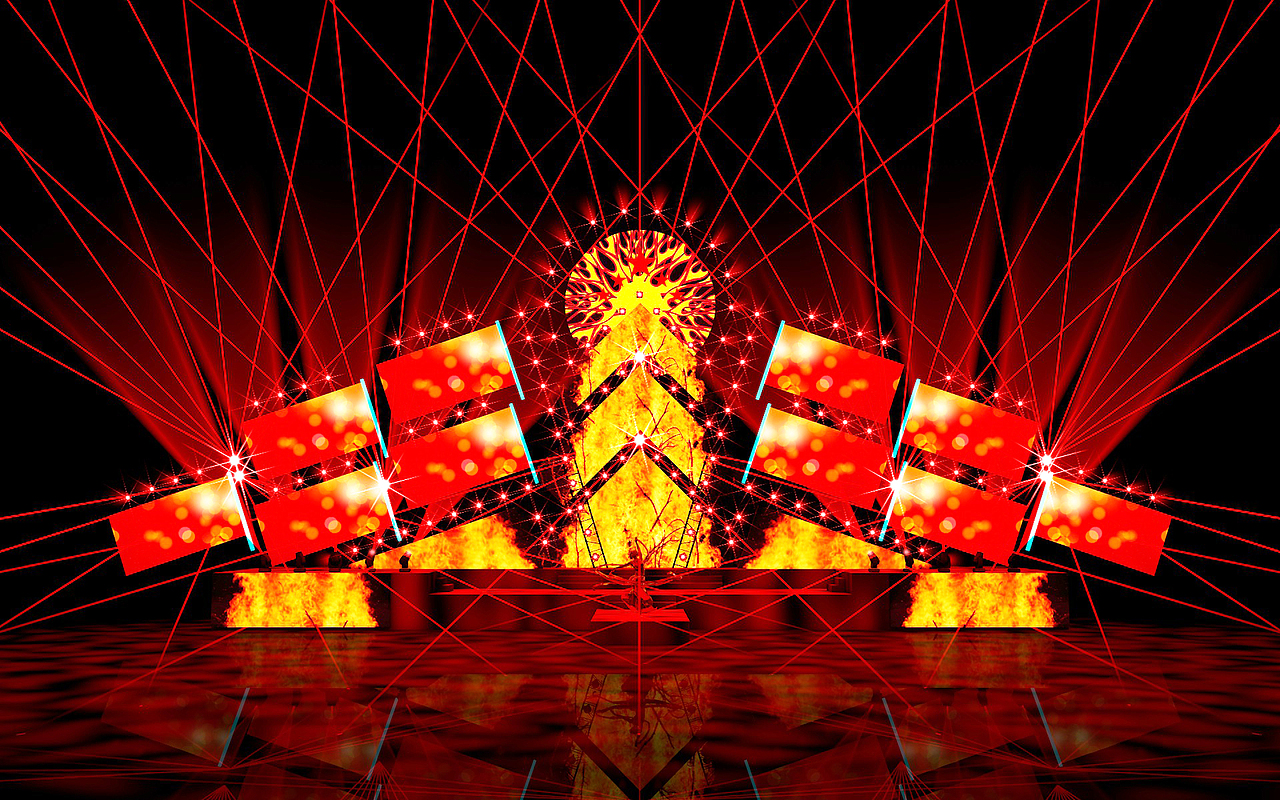 日出东方红胜火舞台设计