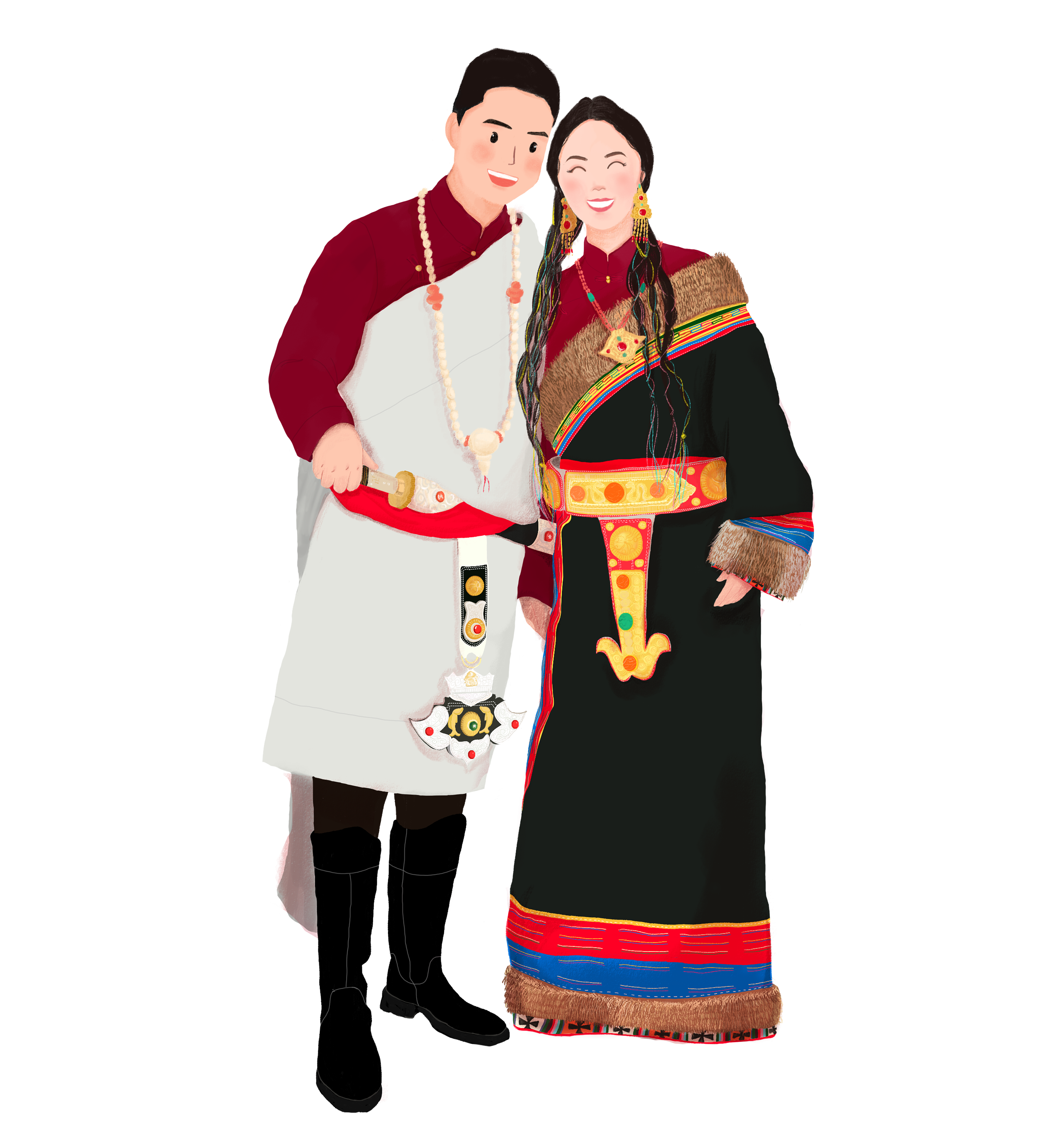 藏式婚礼人物手绘|平面|图案|nyimakarsum - 原创作品 - 站酷 (zcool)