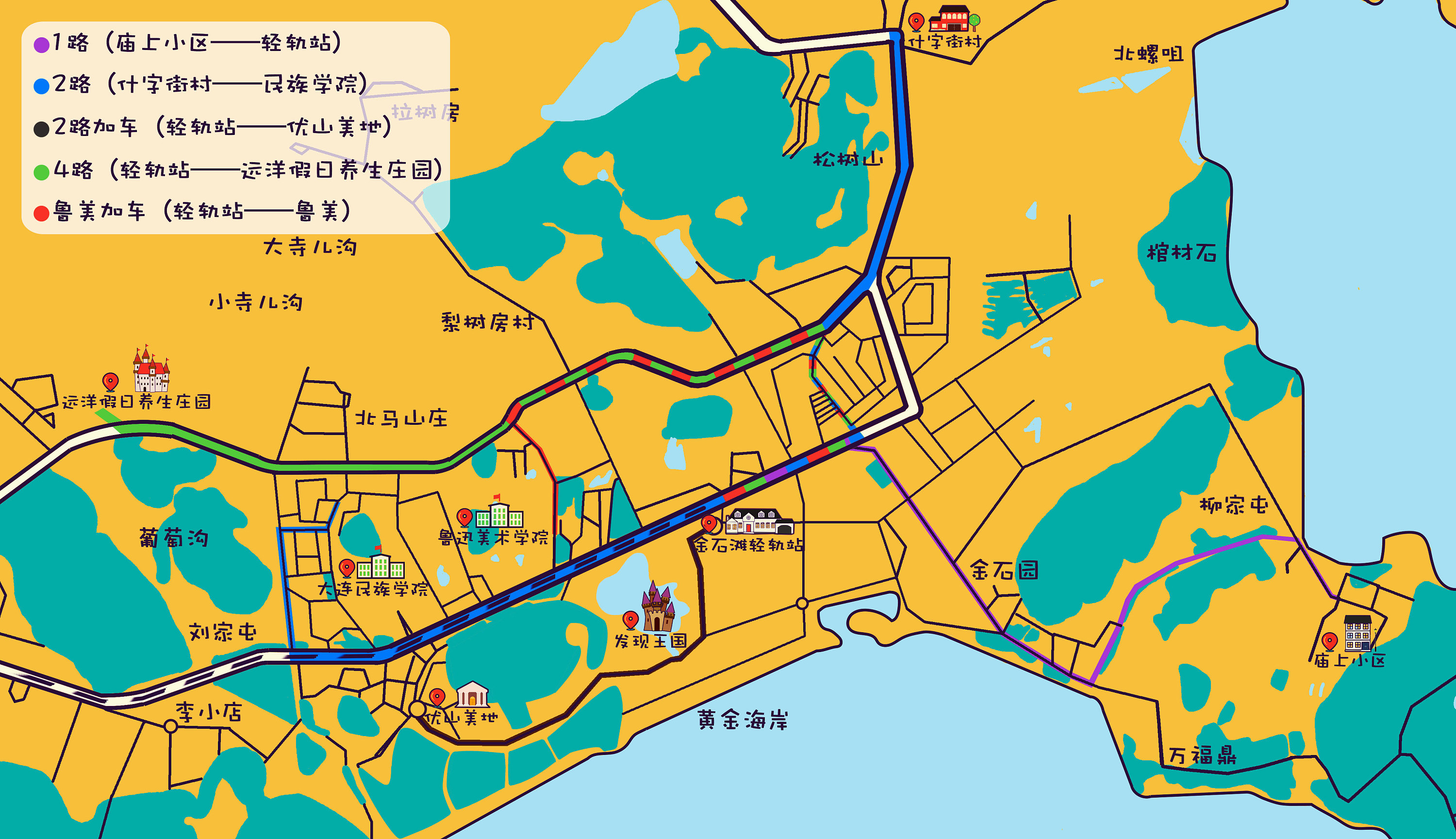 『信息设计』大连金石滩轻轨站标示 公交站线路图