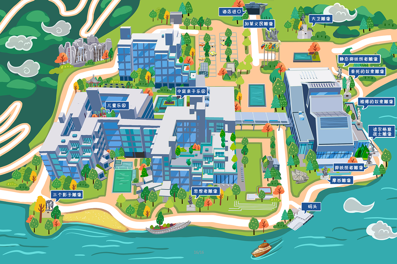 希尔顿酒店手绘地图定制景区度假山村乡镇城市旅游设计（图ZMTc1MzAwMDk2） - 商业插画 - 站酷设计师手绘地图原创素材 - 站酷ZCOOL