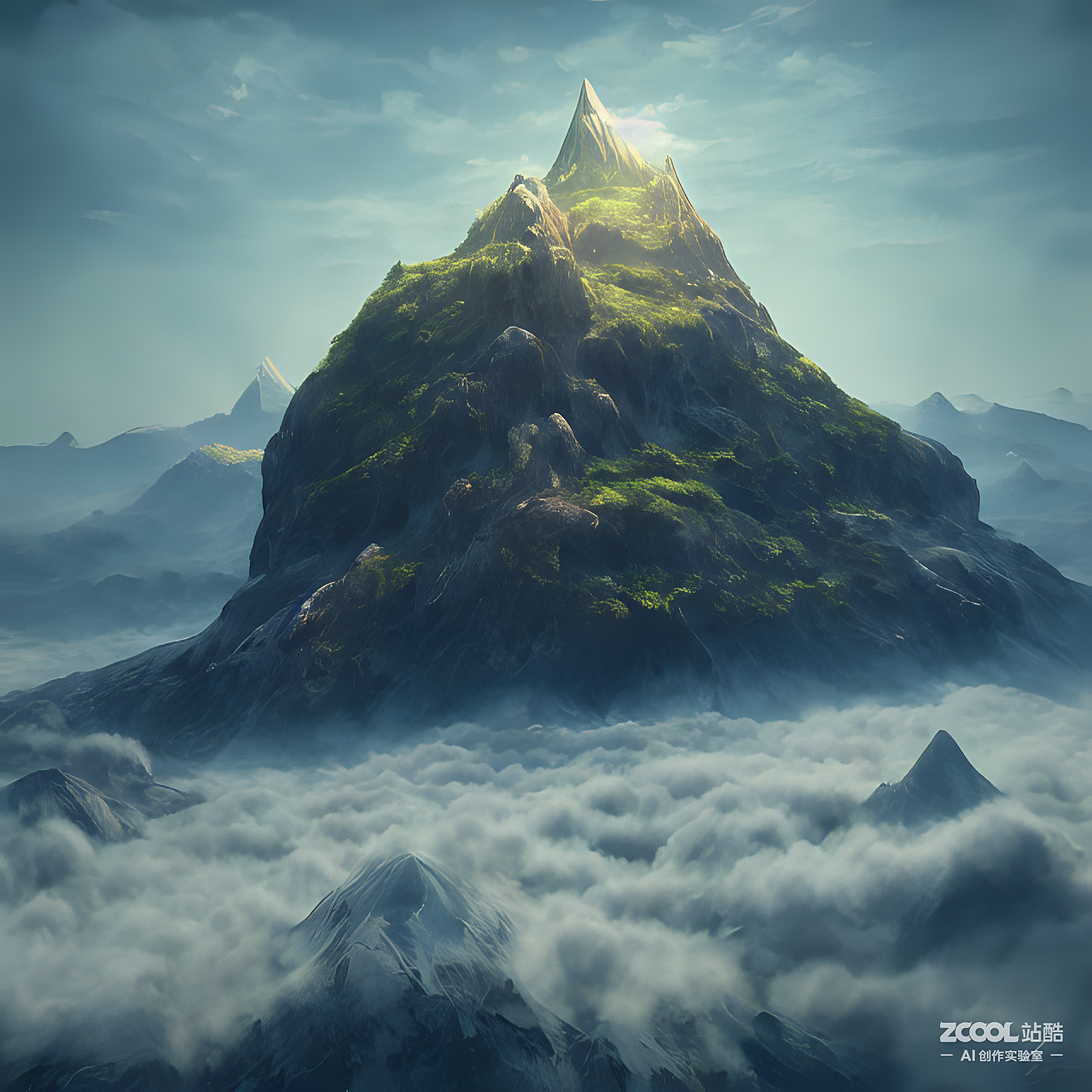 #AI创作实验室#高耸于云海中的大型仙山（图ZMzIxNDQzMjUy） - AI作品 - 站酷设计师luzhenbin原创素材 - 站酷ZCOOL
