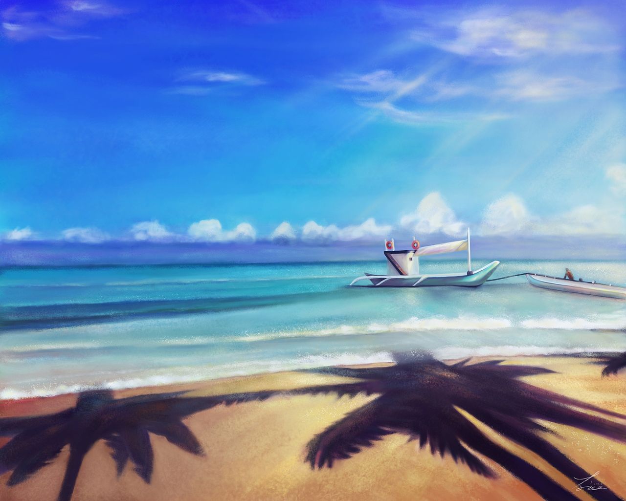 海滩椰影（图ZOTA1NTI3MzY=） - 商业插画 - 站酷设计师鬼画符的阿福F原创素材 - 站酷ZCOOL