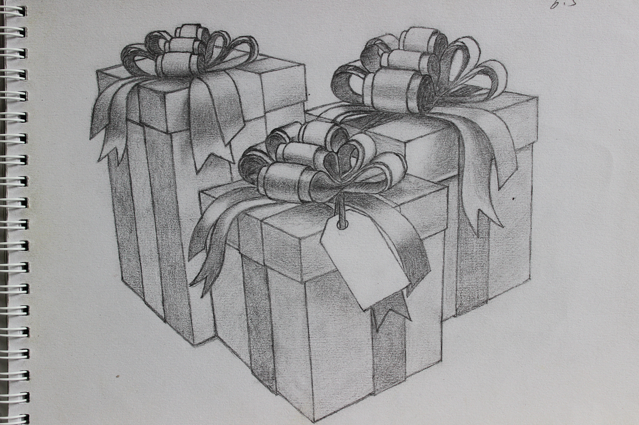 素描礼物盒的画法图片