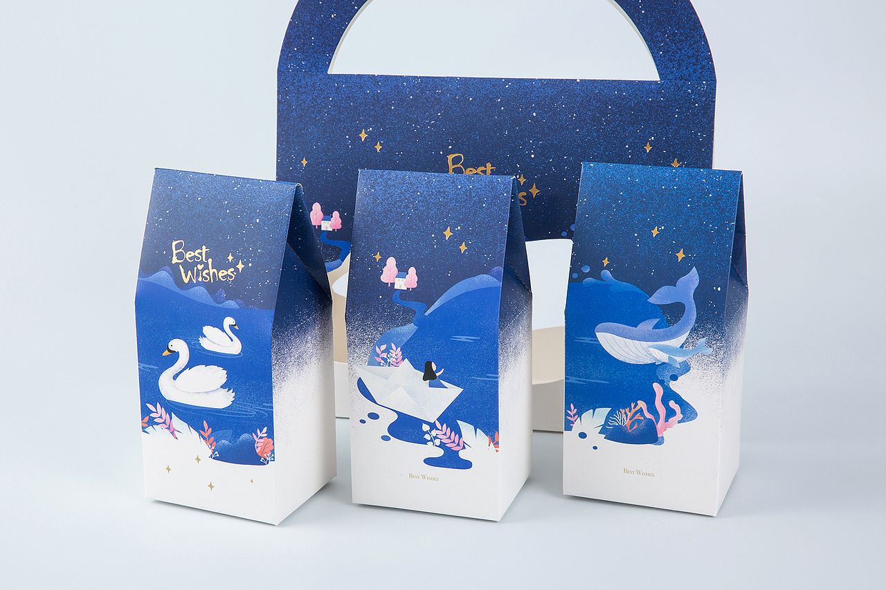梦幻星空—牛轧糖雪花酥手提包装设计（图ZMTg4OTQ1NjIw） - 包装 - 站酷设计师海边d星空原创素材 - 站酷ZCOOL