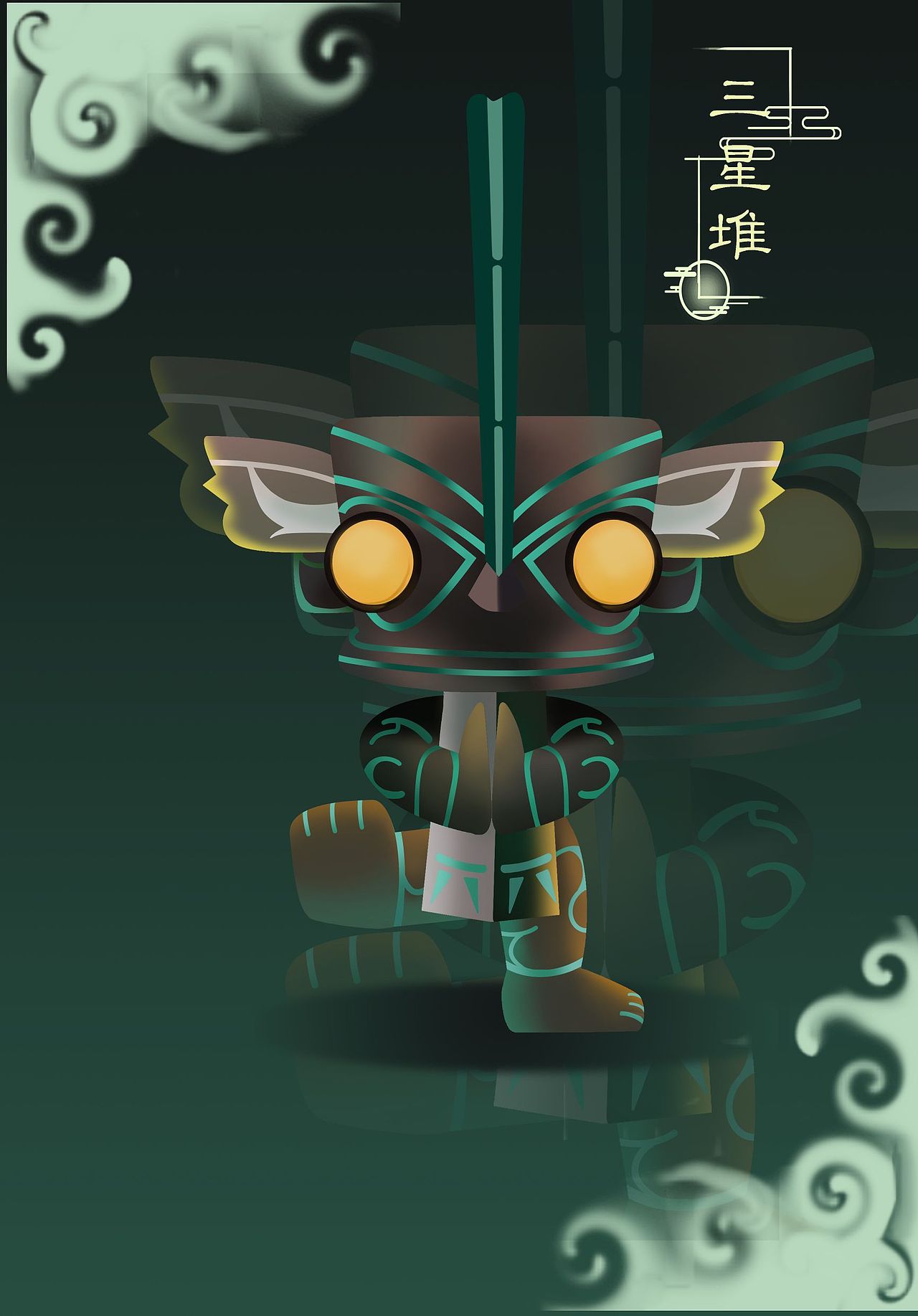 ncda省一,四川文物名胜古迹 国潮插画《蜀韵》步骤图