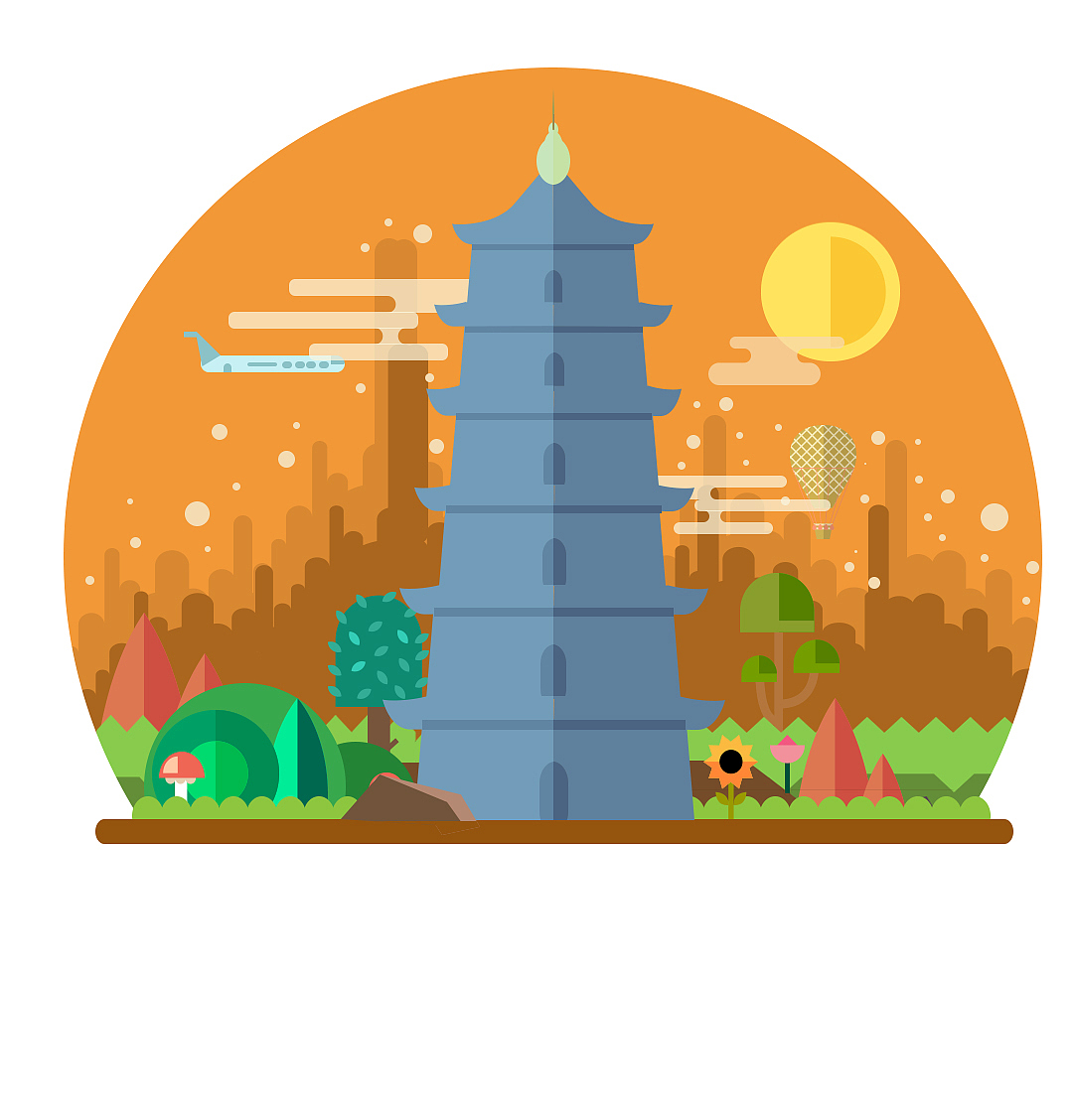 扁平化插画 西安景观（图ZMTM5MDQ1MDI4） - 创作习作 - 站酷设计师出谋画策原创素材 - 站酷ZCOOL