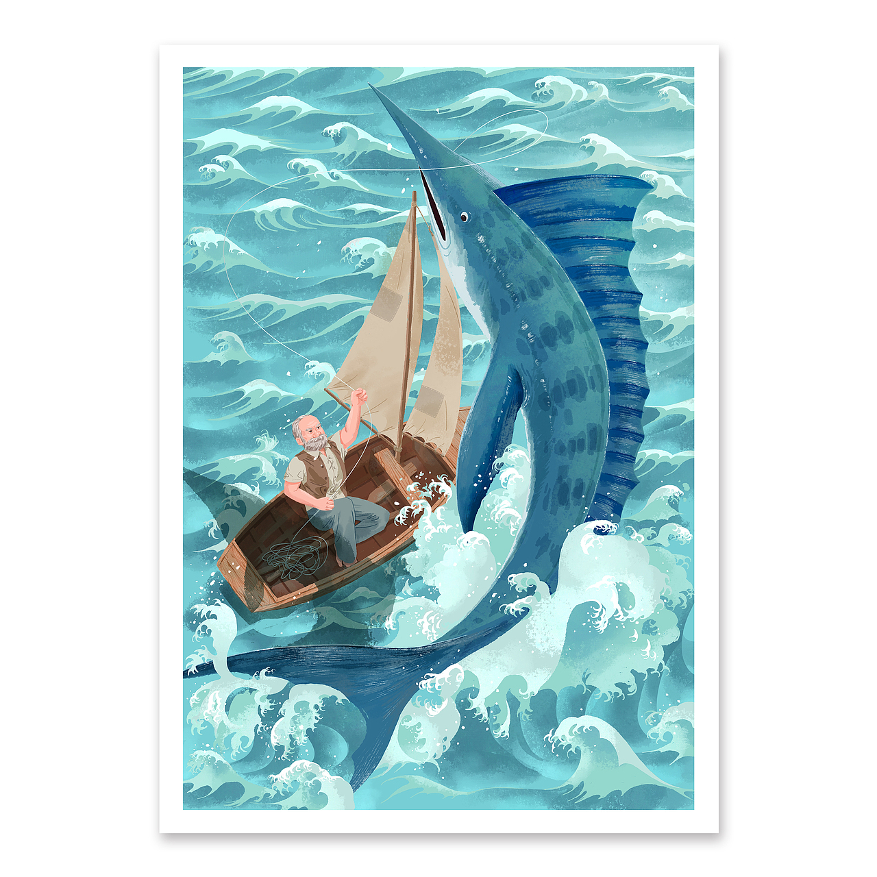 小说《老人与海》内页插画