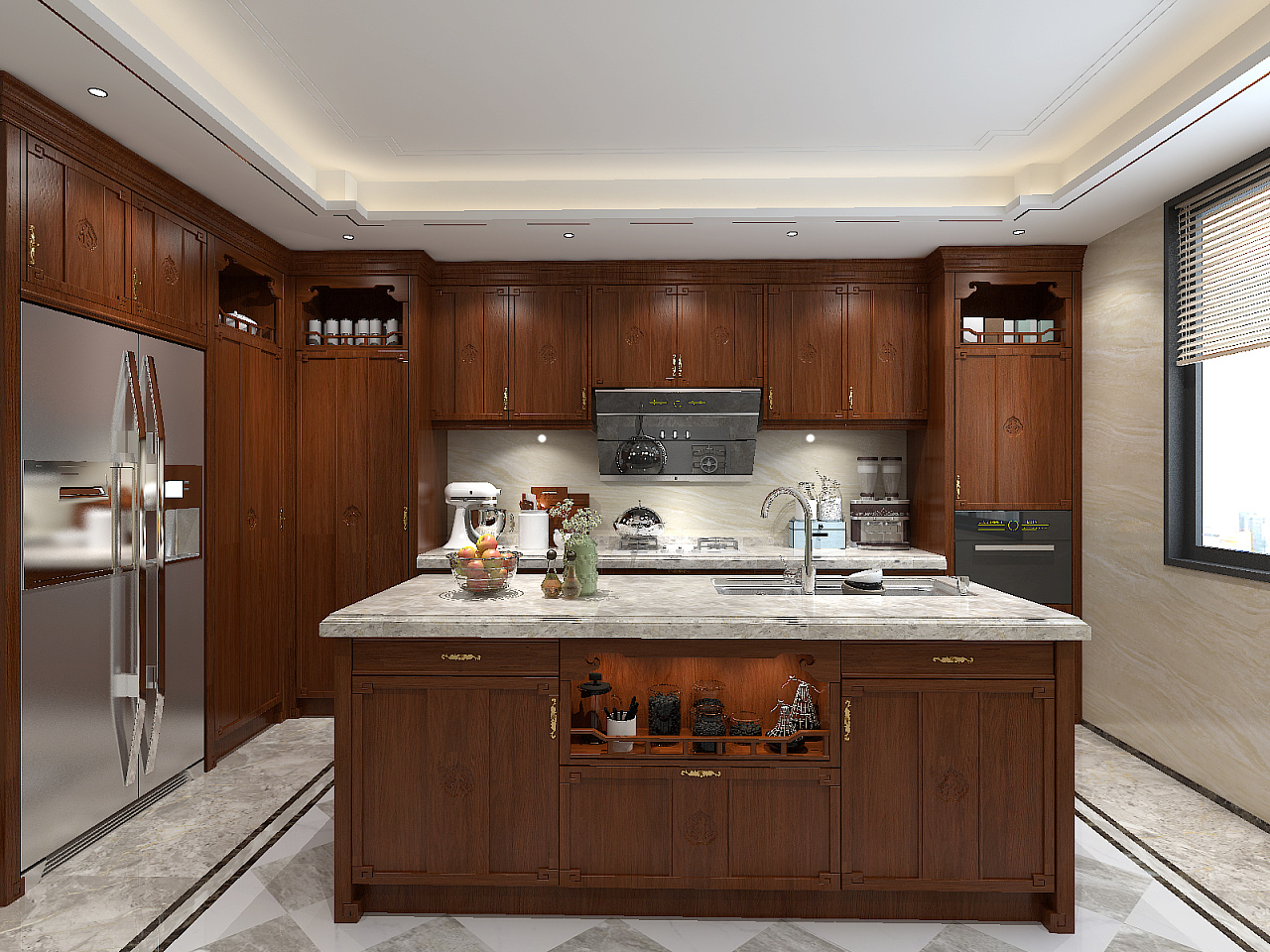 美式复古风厨房白色橱柜效果图_齐家网装修效果图