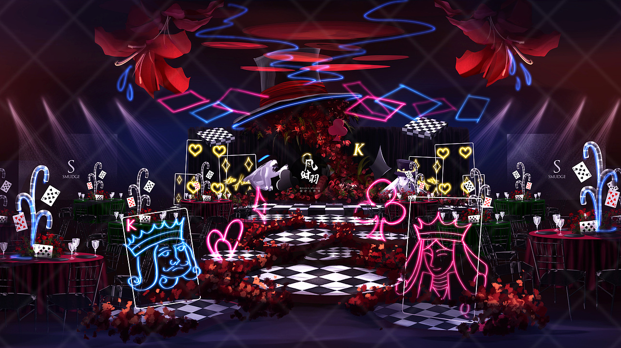 婚礼手绘 — 电脑ps 「魔术与象棋」（图ZMTE4NzI2OTYw） - 舞台美术 - 站酷设计师凡时羽设计工作室原创素材 - 站酷ZCOOL