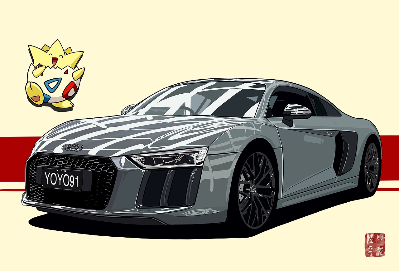 汽车手绘 奥迪r8|插画|创作习作|拿画笔的ape_原创作品-站酷zcool
