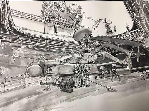 阿帕奇直升机墨水画