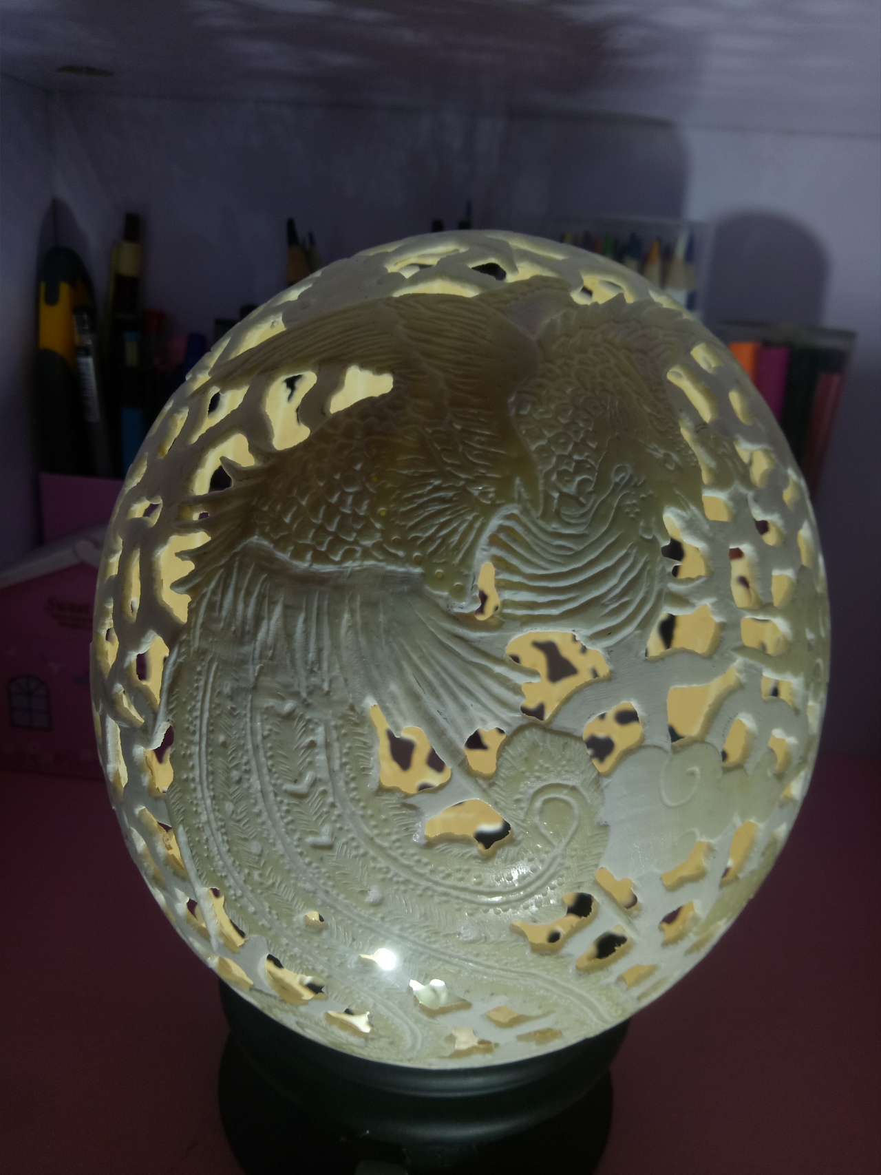 龙凤呈祥鸵鸟蛋雕刻作品（图ZMTQ1ODEwMTMy） - 工艺品设计 - 站酷设计师蛋雕小廖原创素材 - 站酷ZCOOL