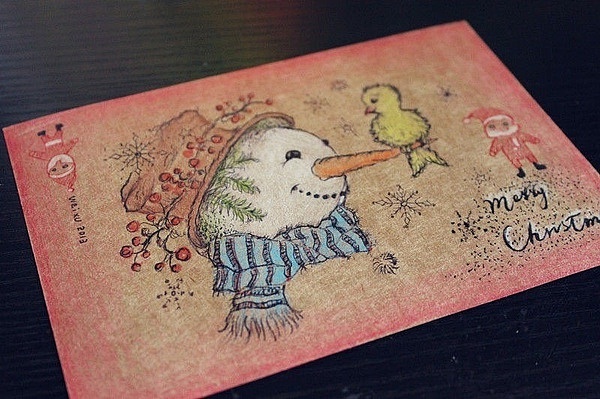 纯手绘明信片/新年祝福/圣诞贺卡/雪