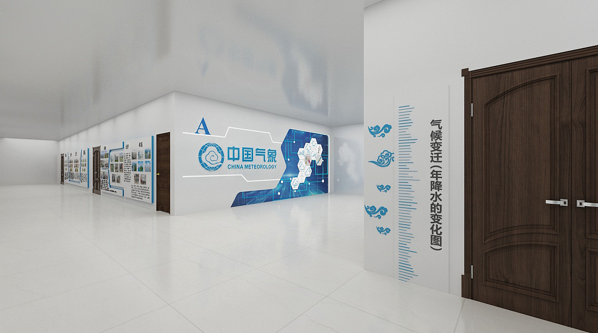 气象局大厅一楼墙体展示设计3d效果图