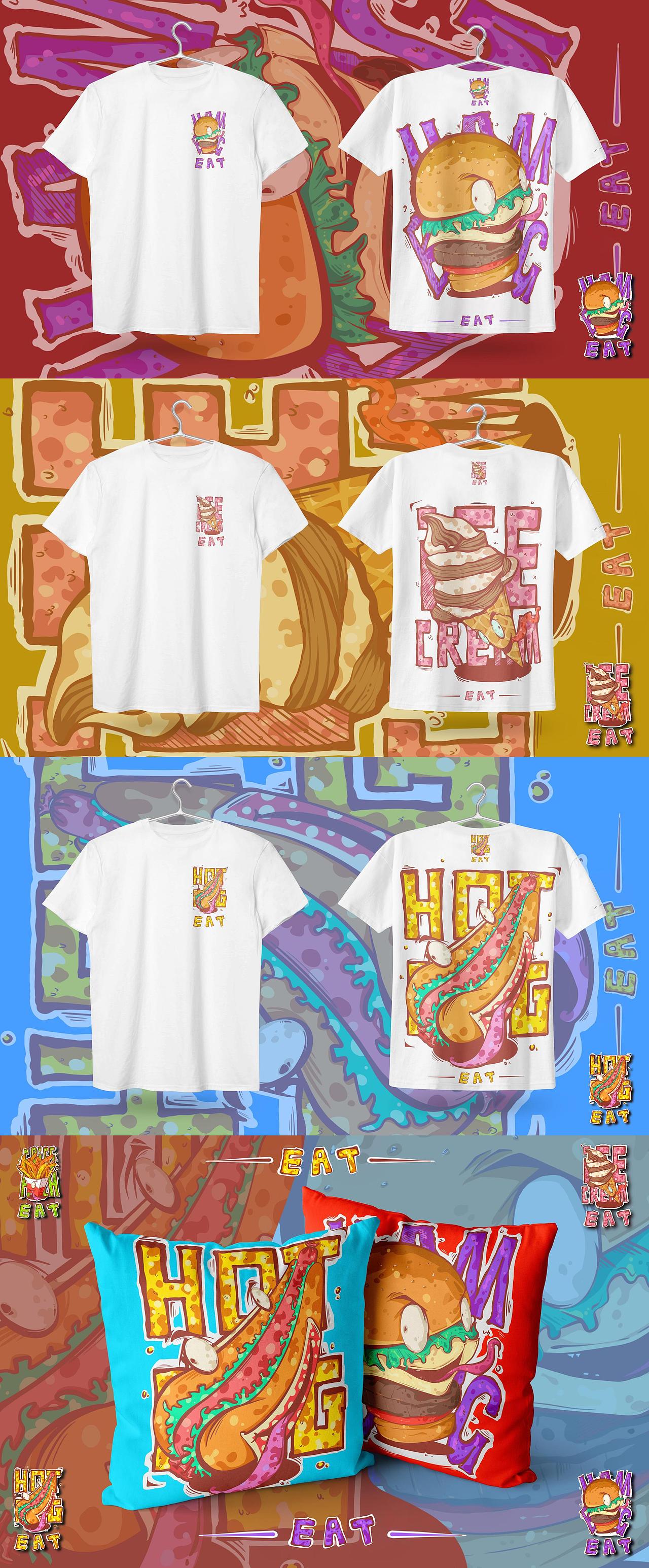 EAT系列作品集——汉堡薯条热狗冰淇淋插画潮流涂鸦风（图ZMjIwOTkwODgw） - 商业插画 - 站酷设计师大菠萝爱画画原创素材 - 站酷ZCOOL