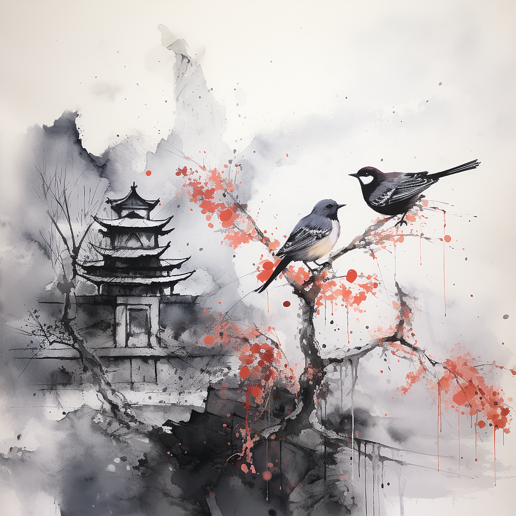 新中式国风小品喷绘作品