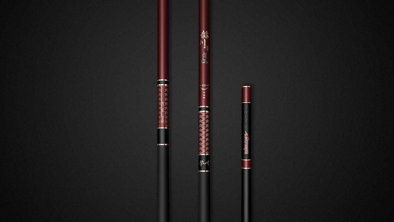 鱼竿涂装设计户外渔具鱼竿喷绘效果图