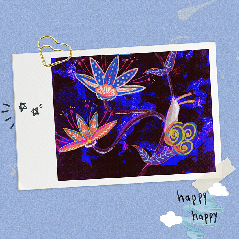 装饰插画鸟花蜗牛