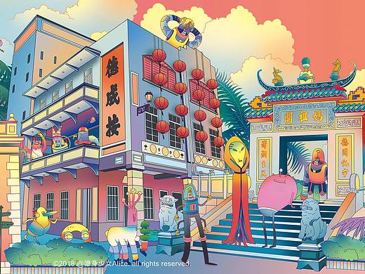 #外星争霸#澳门新濠影汇酒店商场巨幅长图插画墙绘
