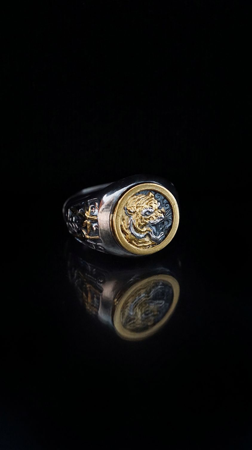 【虎啸山林】纯银包金戒指