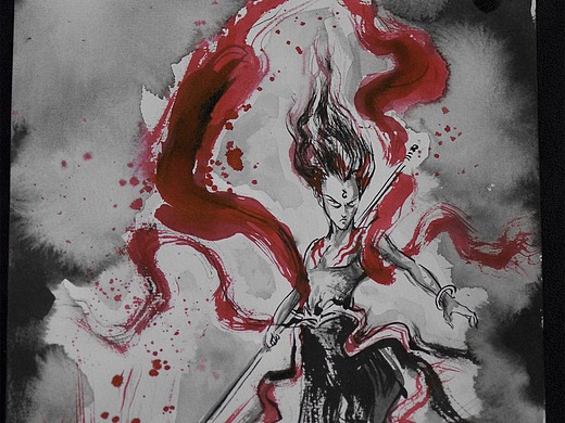 长沙子沐刺青纹身工作室毛笔水墨中国风手稿哪吒魔童